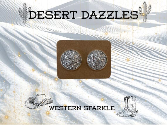 Desert Dazzle Studs, Drusy Earrings, Western Boho, Cowgirl, Bridal Festival