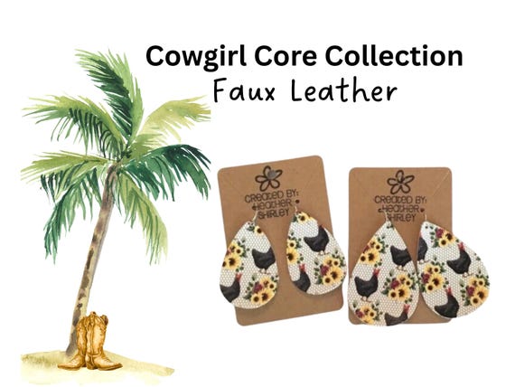 Boho Chicken Sunflower Faux Leather Earrings, Western Style Lightweight Jewelry