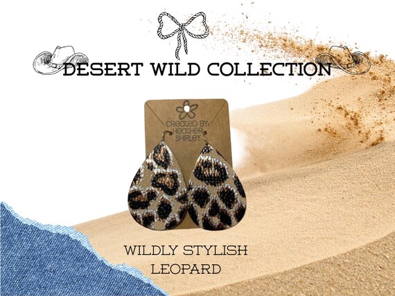 Metallic Tan Leopard Print Faux Leather Earrings Western Cowgirl, Desert Wild Collection