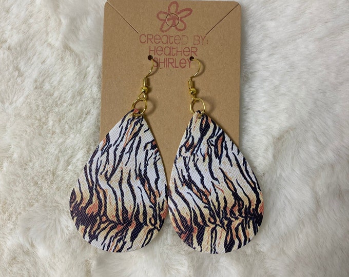 Tiger Stripe Faux Leather Earrings