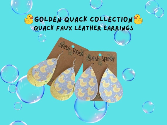 Yellow Rubber Duck Faux Leather Earrings, Glitter Layer, Summer, Cruise, Vacations, Gifts