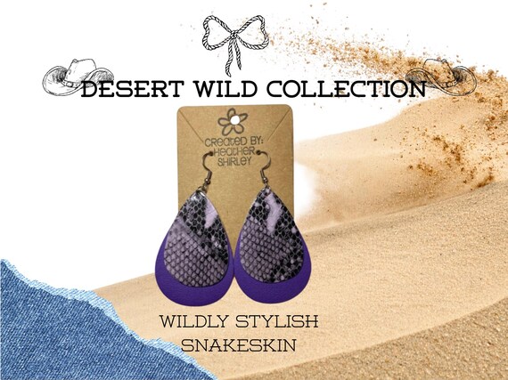 Purple Snakeskin Faux Leather Layered Earrings, Trendy Boho Style, Western Cowgirl, Desert Wild Collection