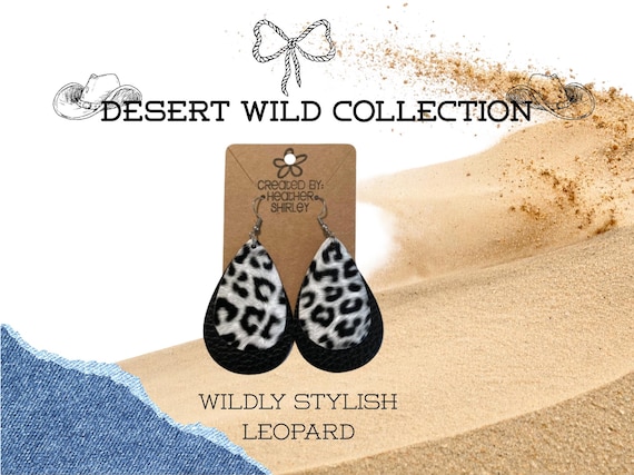 Layered Gray Leopard Print Faux Leather Earrings, Lightweight, Western Cowgirl, Desert Wild Collection