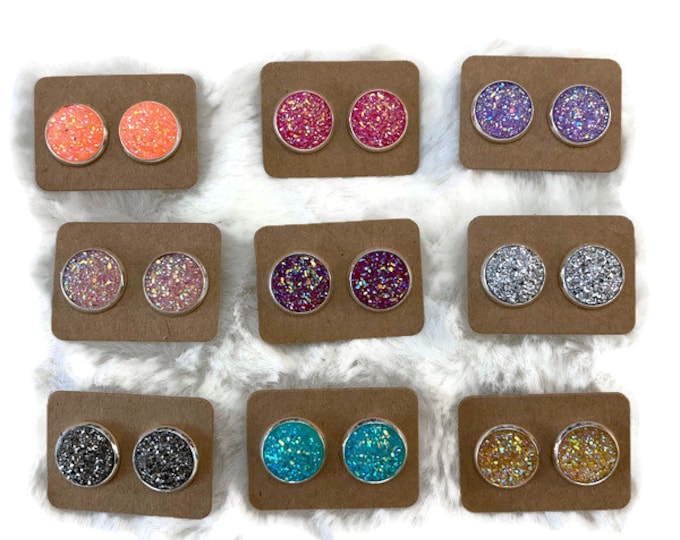 Limited Stock! Multiple Color Silver Plated Druzy Stud Earrings