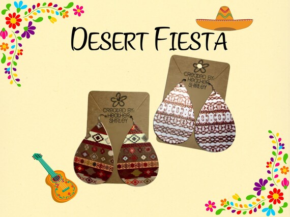 Double Sided Aztec Faux Leather Earrings, Red White Olive Green Orange, Muted Colors, Western Rodeo Earrings, Summer Earrings, Birthday Gift