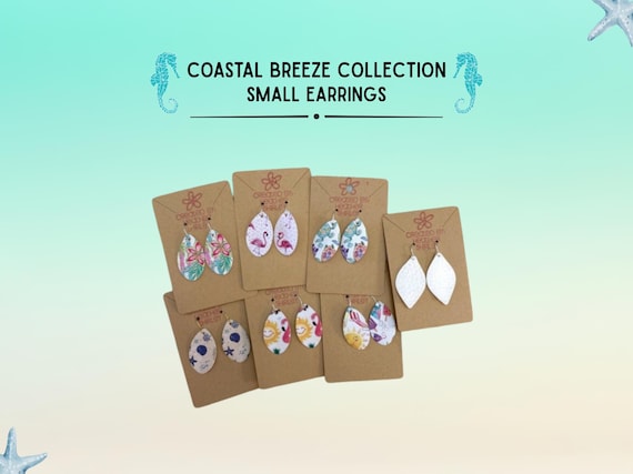 Small Faux Leather Beach Earrings, Flamingo, Seashell, Tropical Designs