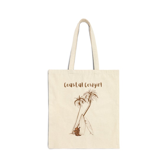 Coastal Cowgirl Tote Bag | Palm Tree Surf Design, Western Rodeo, Gifts, Beach Bag, Pool Tote, Salty Spur