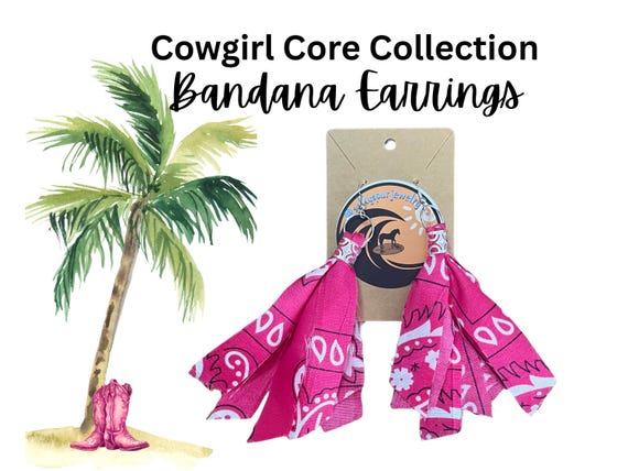 Boho Pink Bandana Earrings, Western Cowgirl Festival Jewelry