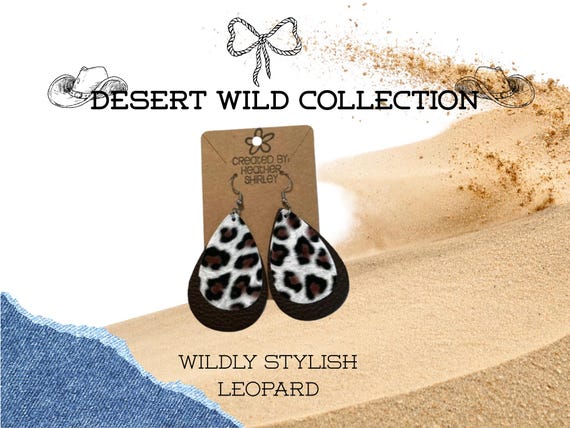 Layered Leopard Print Faux Leather Earrings, Brown, Lightweight Jewelry, Western Cowgirl, Desert Wild Collection