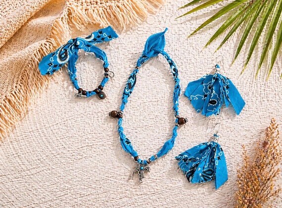 Coastal Cowgirl Ocean Wave Saddle Jewelry Set, Necklace Earrings Bracelet