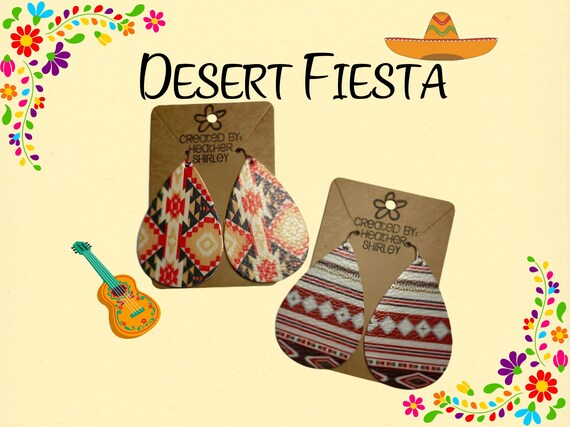 Double Sided Aztec Faux Leather Earrings, Red, Green, Gray, Faux Leather Earrings, Summer Earrings, Western Rodeo Earrings, Birthday Gifts