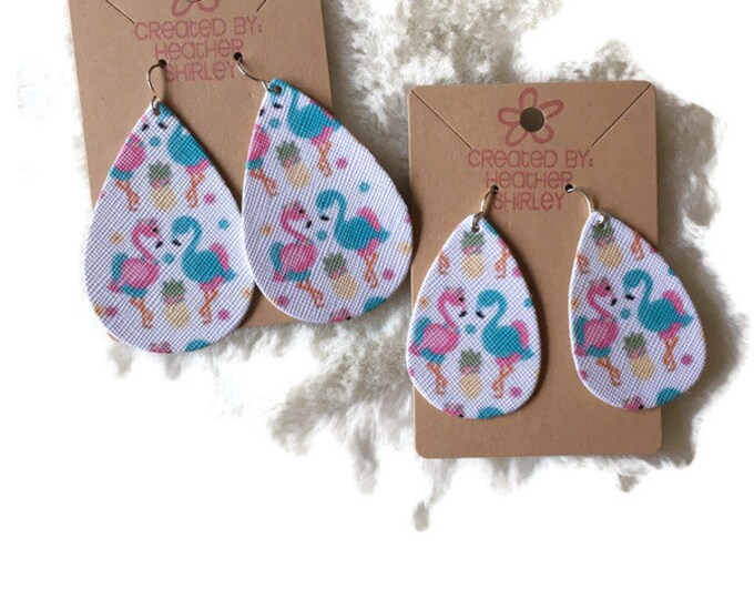 Flamingo, Floats and Tropical Fruit, Faux Leather Earrings, Vacation Earrings, Beach Earrings, Cruise Earrings, Tropical Earrings, Summer