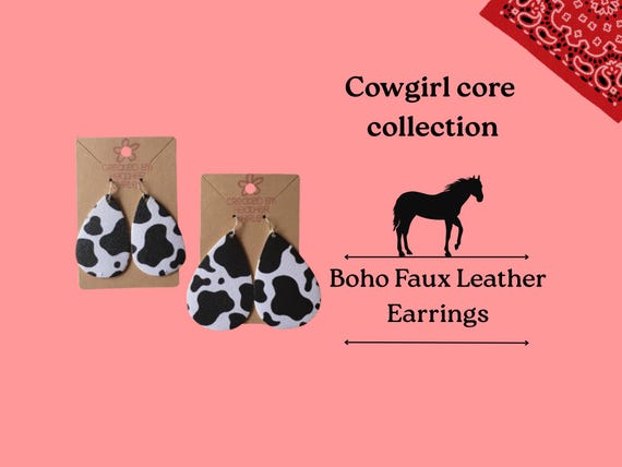 Black and White Cow Print Faux Leather Earrings