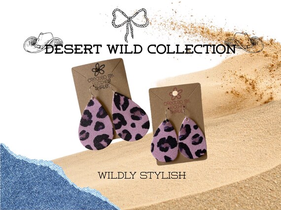 Pink Leopard Faux Leather Teardrop Earrings, Western Cowgirl Jewelry