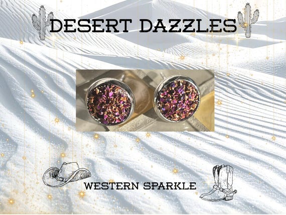 Desert Dazzle Drusy Stud Earrings, Western Confetti, Coastal Cowgirl, Rodeo Festival