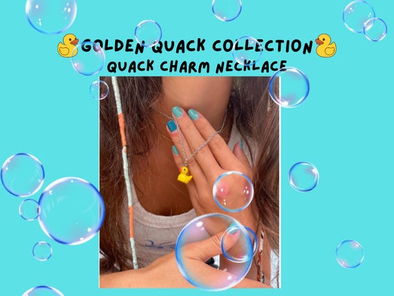 Yellow Rubber Duck Charm Necklace, Silver Chain, Lightweight