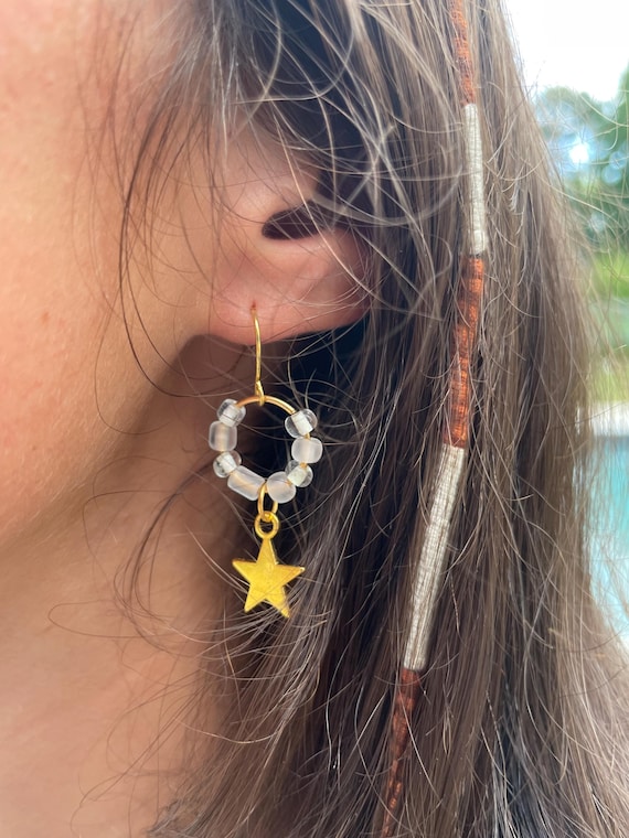 Beaded Star Gold Dangle Earrings