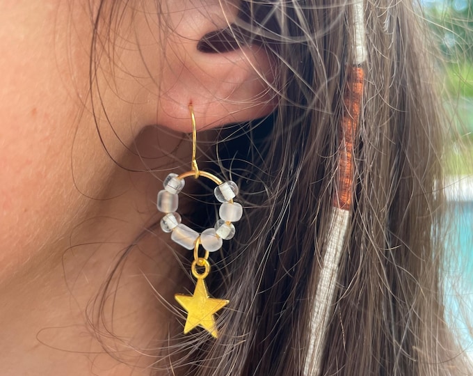 Beaded Star Gold Dangle Earrings