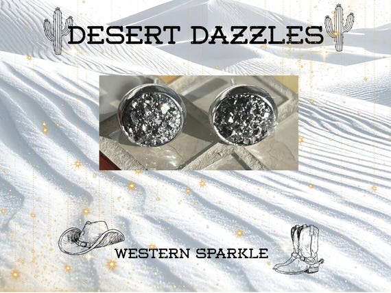 Western Dazzles, Drusy Stud Earrings, 8mm, Coastal Cowgirl, Silver