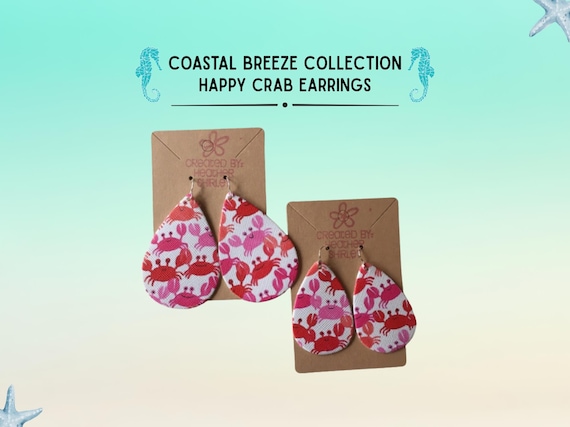 Coastal Breeze Crab Earrings, Faux Leather Beach Summer Jewelry