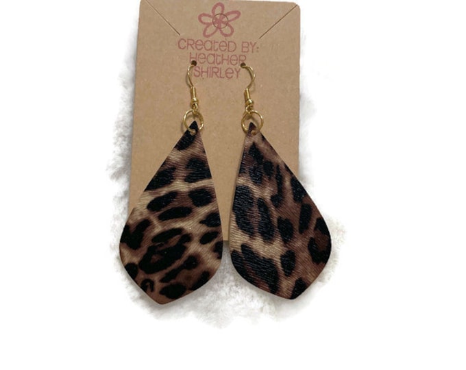 Black and Tan Dark Animal Leopard Print, Cheetah Print, Teardrop Faux Leather Earrings, Lightweight, Summer Earrings, Accessories, Jewelry