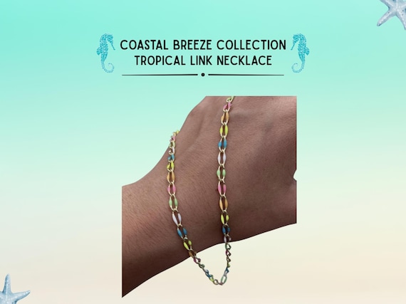 Dainty Vibrant Summer Colored Chain Link Gold Necklace