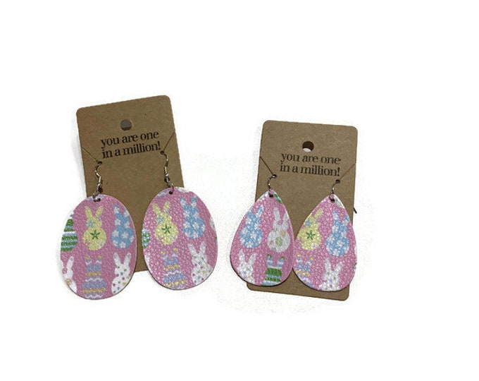 Egg Shaped Bunny Easter Themed Faux Leather Earrings, Bunny Earrings, Spring Earrings, Easter Gifts, Pink Earrings, Colorful Bunnies, Gifts