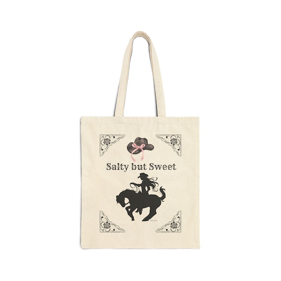 Salty But Sweet cowboy silhouette Tote Bag | western floral accents, Coastal Cowgirl, Salty Spur, Western Rodeo Tote Bag, Gift