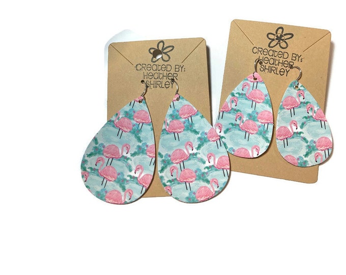 Pink Flamingo Earrings, Faux Leather, Tropical Plant, Beach Earrings, Vacation, Flamingo, Novelty Gifts, Pink Flamingo, Birthday Novelty