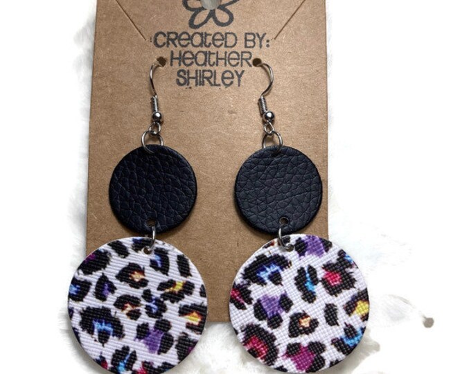 Colorful Leopard Print Faux Leather Earrings