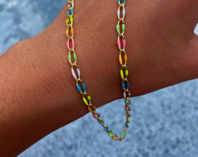 Dainty Vibrant Summer Colored Chain Link Gold Necklace