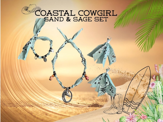 Coastal Cowgirl Boho Bandana Jewelry Set, Rodeo Outfit, Cowgirl, Western, Earrings, Bracelet
