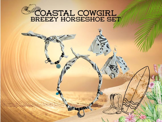 Coastal Cowgirl Bandana Jewelry Set, Boho Western Cowgirl, Necklace, Bracelet, Earrings, Summer Outfit
