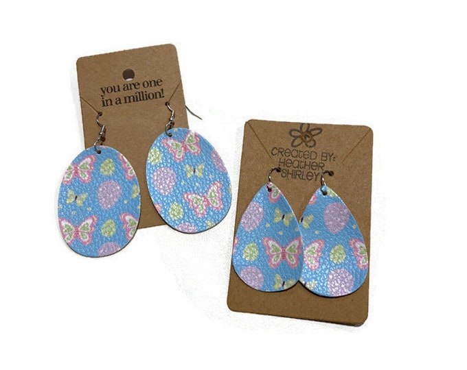 Butterfly and Easter Egg Themed Faux Leather Earrings, Spring Earrings, Easter Earrings, Teacher Gifts, Butterfly Earrings, Easter eggs