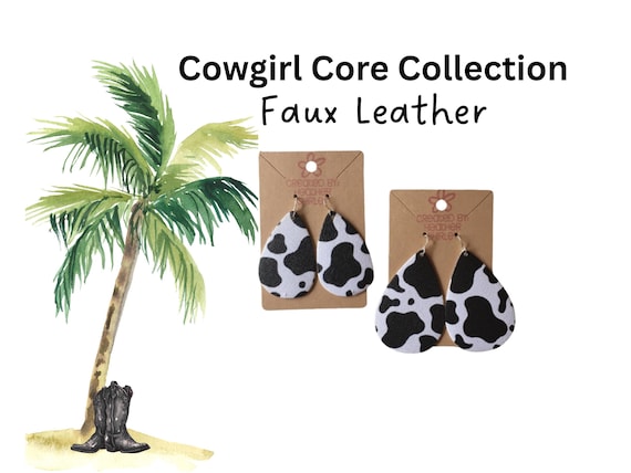 Black and White Cow Print Faux Leather Earrings
