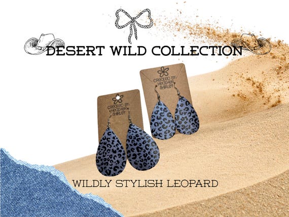 Blue Cheetah Print Faux Leather Earrings