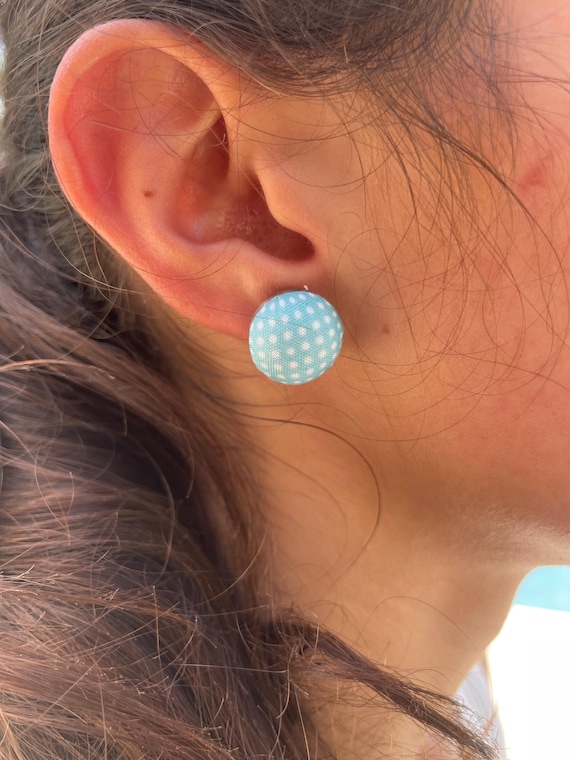 Vintage Retro Stud Earrings, multiple Colors, Gingham Polka Dot Print, Lightweight, Nostalgic Style Earrings, Gifts for her, Fall, Summer