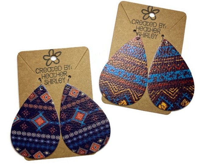 Double Sided Aztec Print Faux Leather Earrings, Western Rodeo Earrings, Turquoise, Bold Prints, Sherpa Earrings, Birthday Gifts, Summer