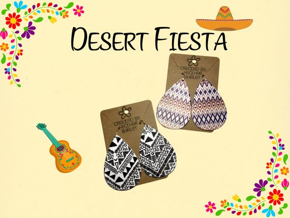 Double Sided Aztec Print Faux Leather Earrings, Western Rodeo Earrings, Fall Earrings, Orange Blue, Black White, Birthday Gifts, Sherpa