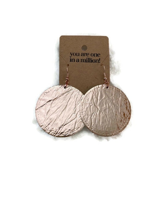 Rose Gold, Circle, Faux Leather Earrings, Circle Shaped Earrings, Fall Earrings, Rose Gold Earrings, Fall Gifts, Fall Jewelry, Big