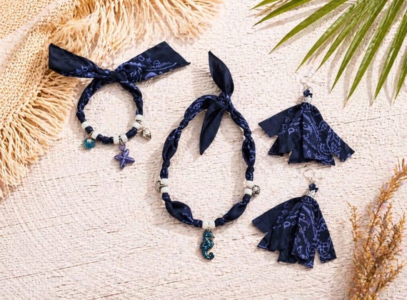 Boho Bandana Necklace, Western Cowgirl Beaded Jewelry, Festival Accessory, Southern Style, Beach, Coastal Cowgirl