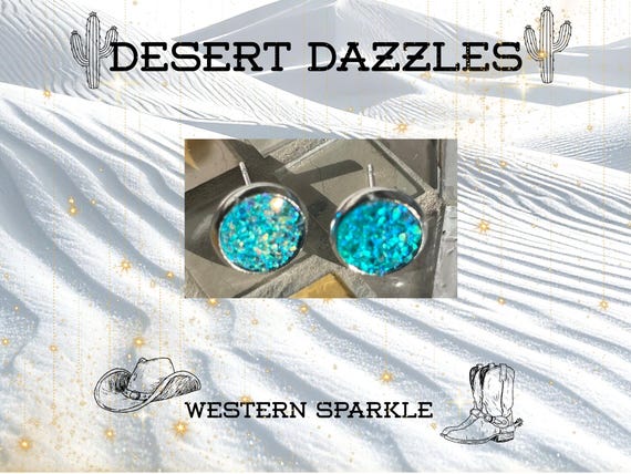 Desert Dazzle Drusy Stud Earrings, Blue, Western Rodeo, Coastal Cowgirl