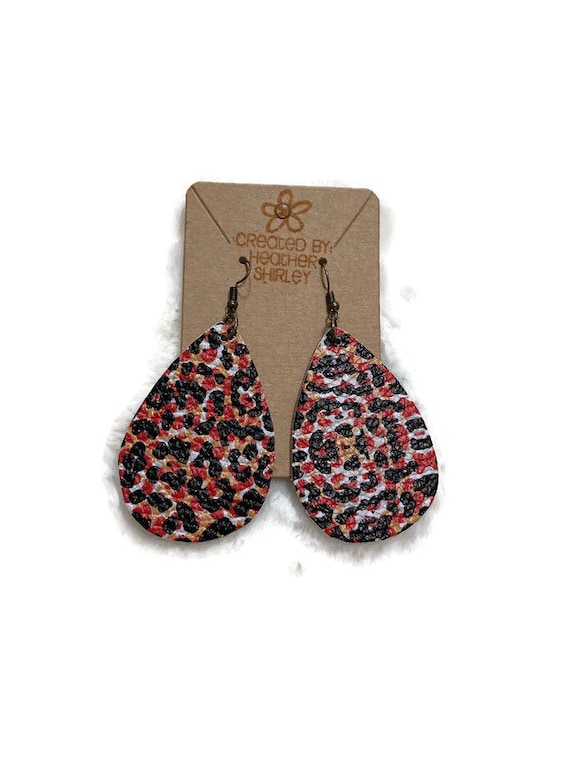 Cheetah Print, Leather Teardrop Earrings, Leopard Print Earrings, Genuine Leather Earrings, Safari Leopard, Fall Earrings, Fall Gifts