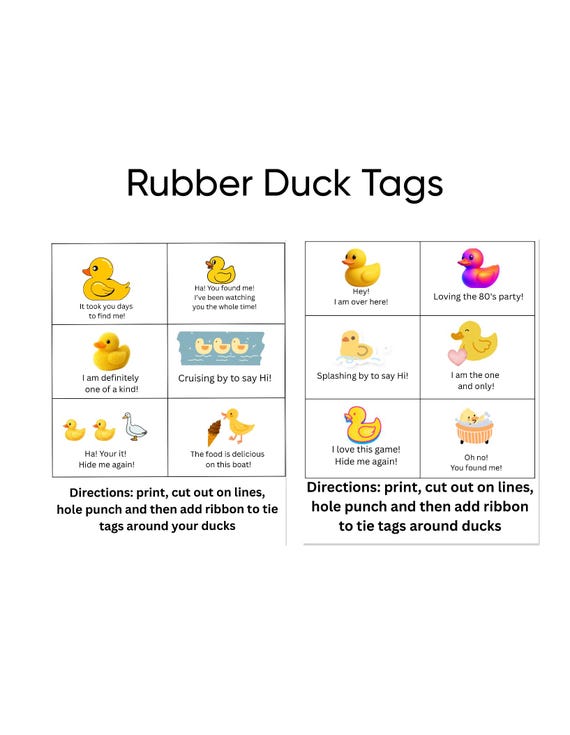 Rubber Duck Tags, Digital Download, Printables, Vacations, Cruise, Summer, Labels, Party, Gifts, Games