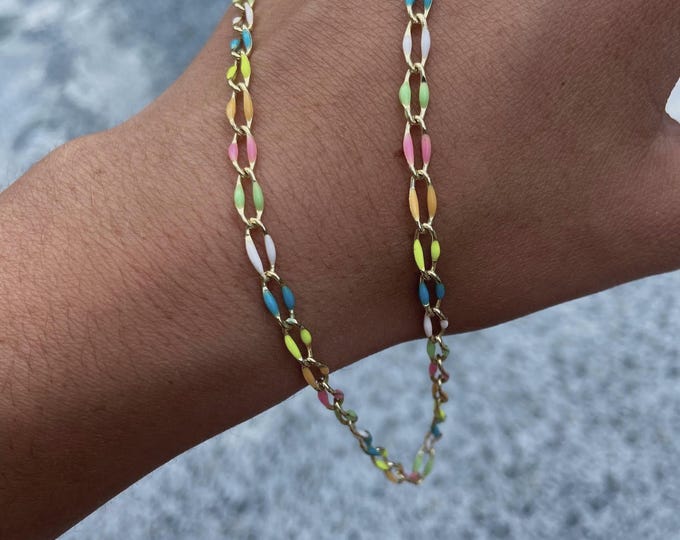 Dainty Vibrant Summer Colored Chain Link Gold Necklace