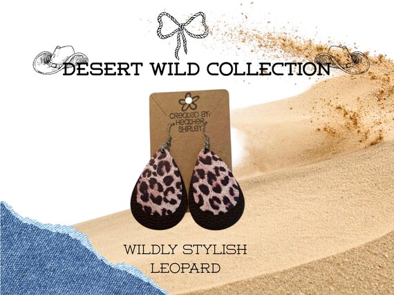 Layered Leopard Print Faux Leather Earrings, Western Cowgirl Jewelry, Desert Wild Collection