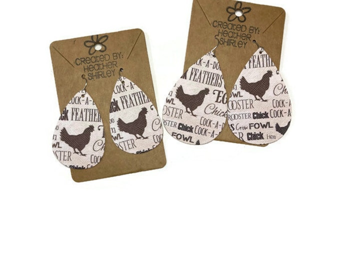 Chicken Faux Leather Earrings, Farm Style Jewelry, Fall Jewelry, Farm Gifts, Vintage Earrings, Chicken Gifts, Chicken Print, Birthday