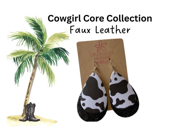 Western Cowgirl Earrings, Boho Teardrop, Cow Print, Lightweight Statement Jewelry, Gift for Her