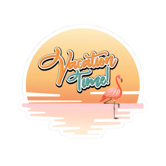 Vacation Time Flamingo Sticker | Sunset Beach Kiss-Cut Sticker, Summer Vacation, Crafts, Gifts