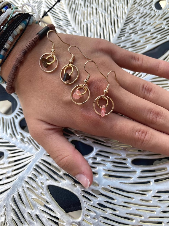 Crystal Gold Hoop Dangle Earrings